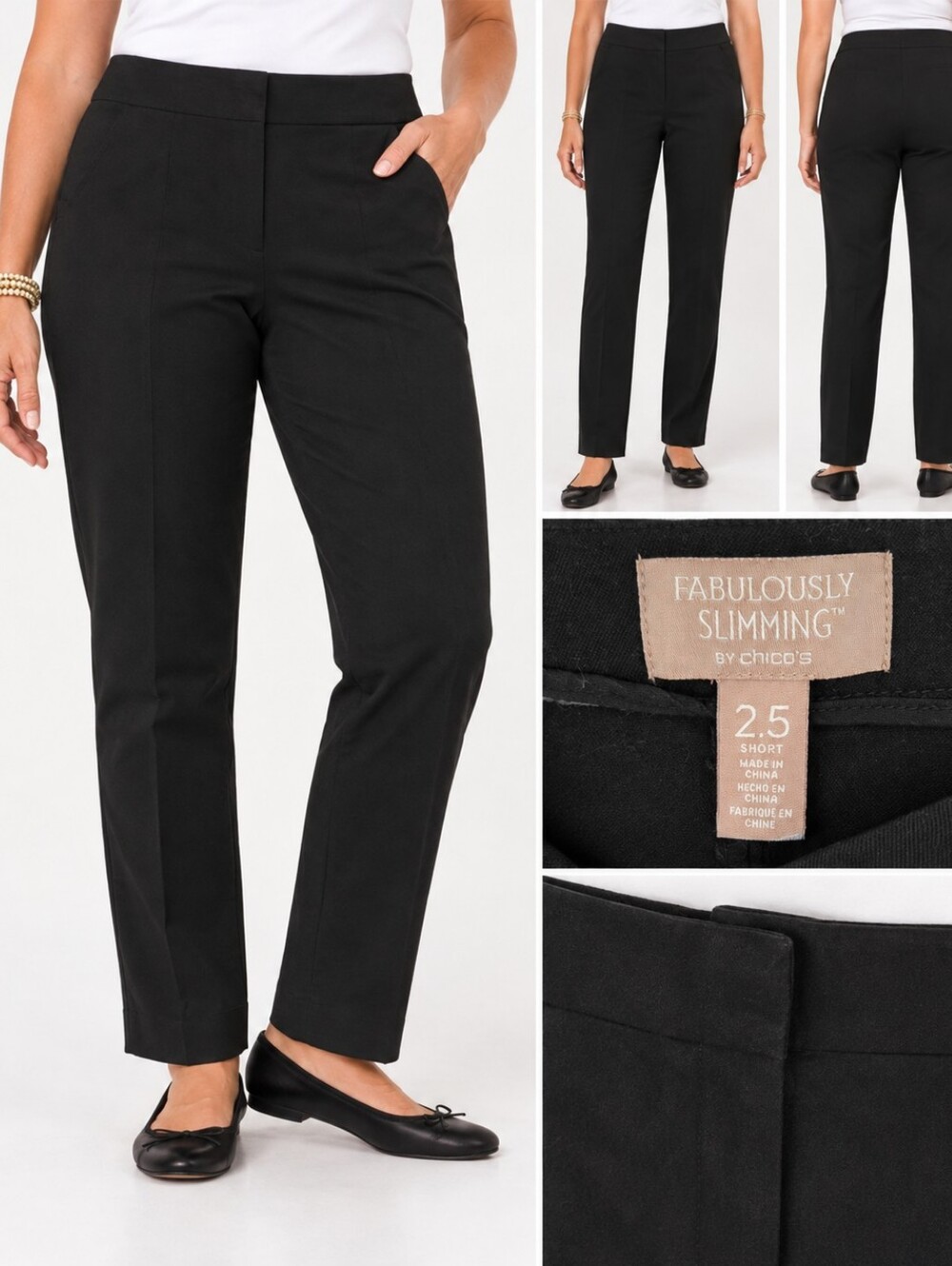 Chico’s Fabulously Slimming Pants 2.5 Short Black Straight Leg Stretch